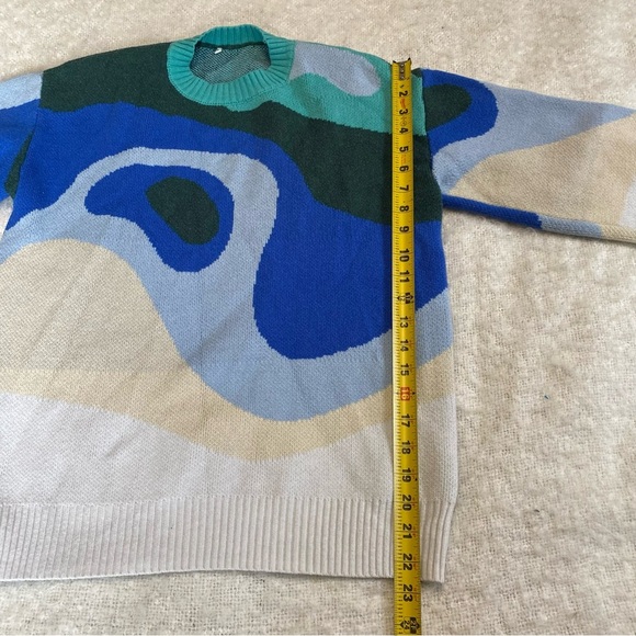 Topographical Map Pattern Knit Sweater Womens Size M Eclectic Grandpa Scandi - Picture 7 of 8